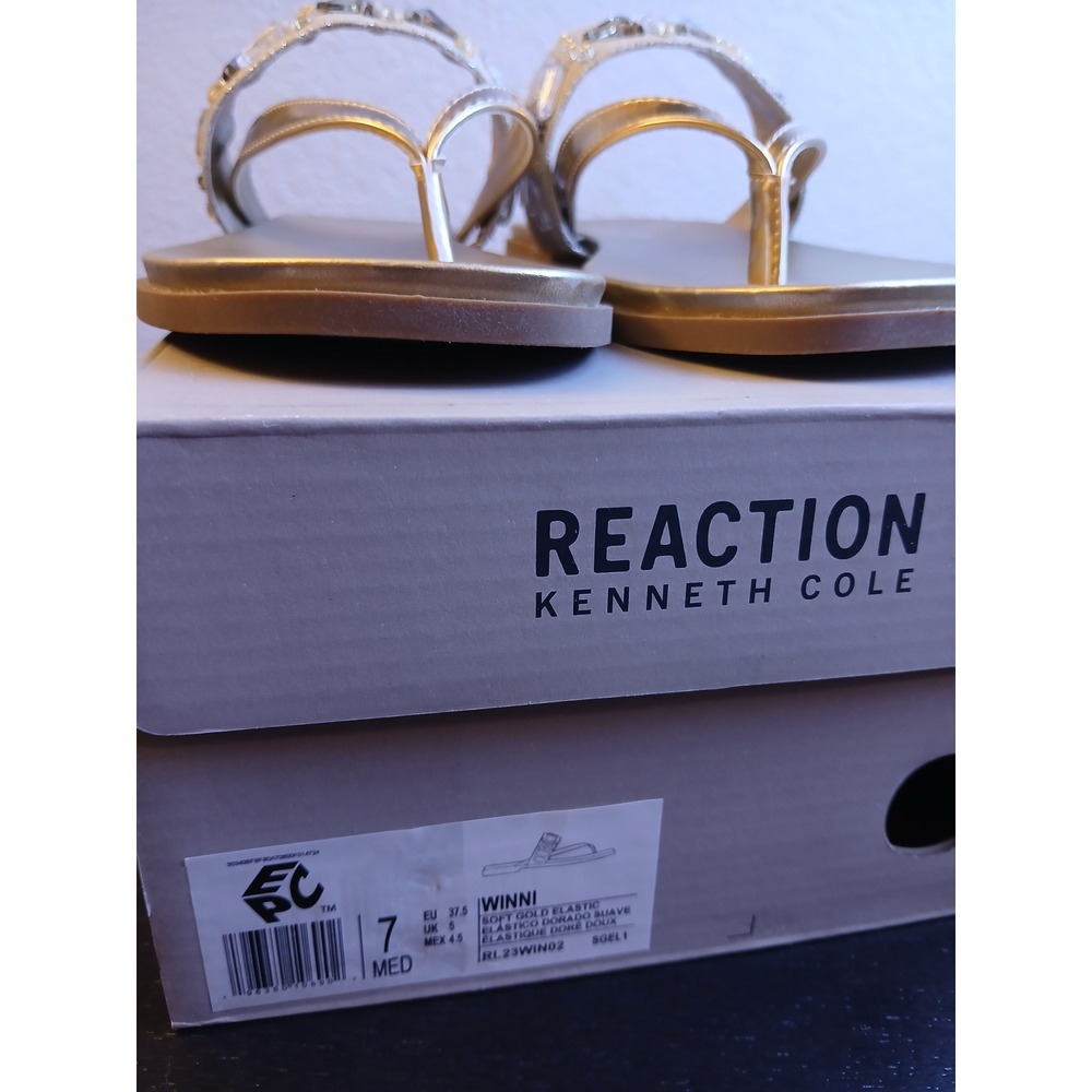 Kenneth Cole Reaction Winni Soft Gold Crystal Thong Flat Sandals Women 7 NEW - Picture 6 of 12
